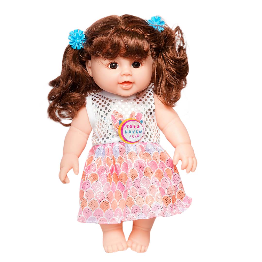 Doll with bottle and sun glasses – Pink dress