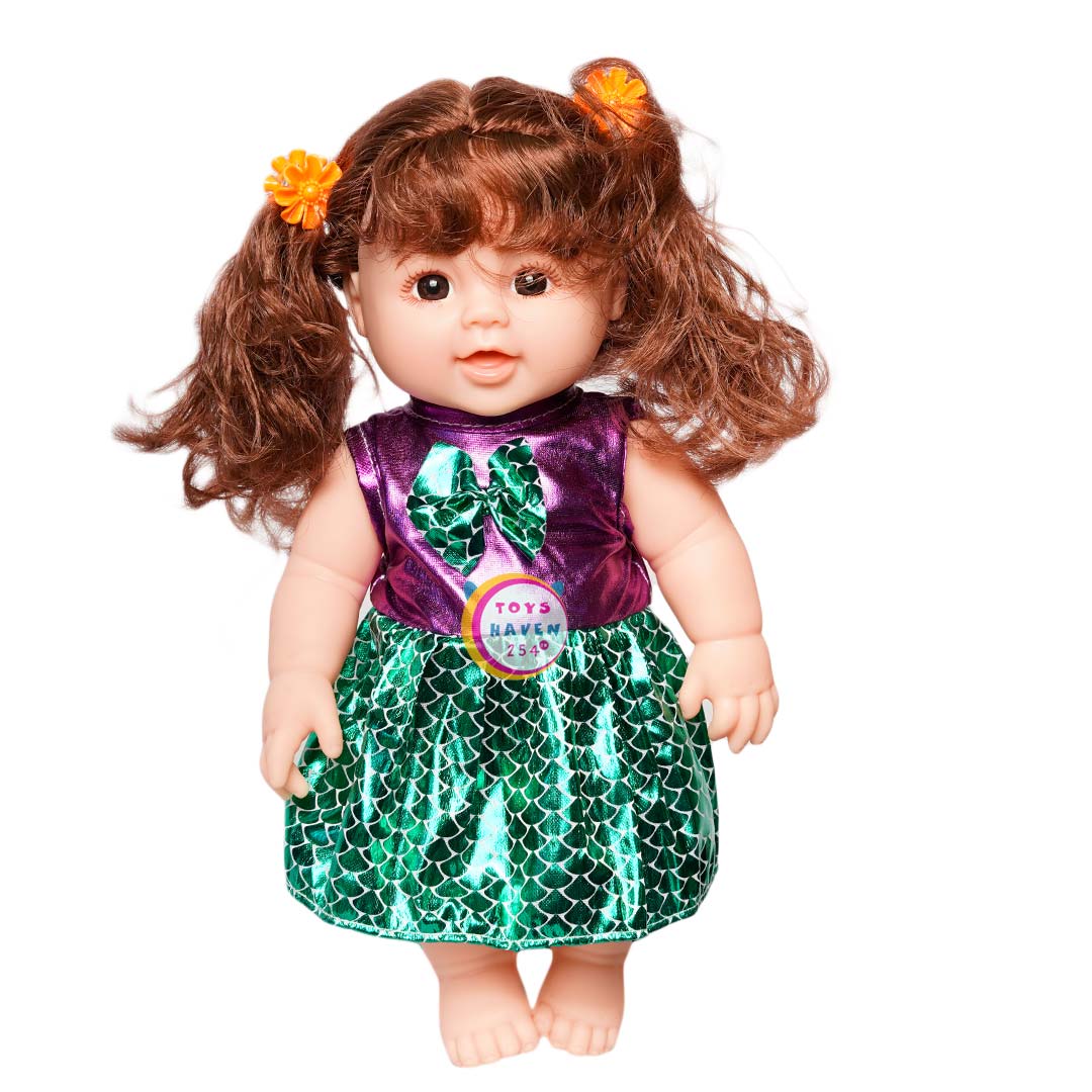 Doll with bottle and sun glasses – Green dress