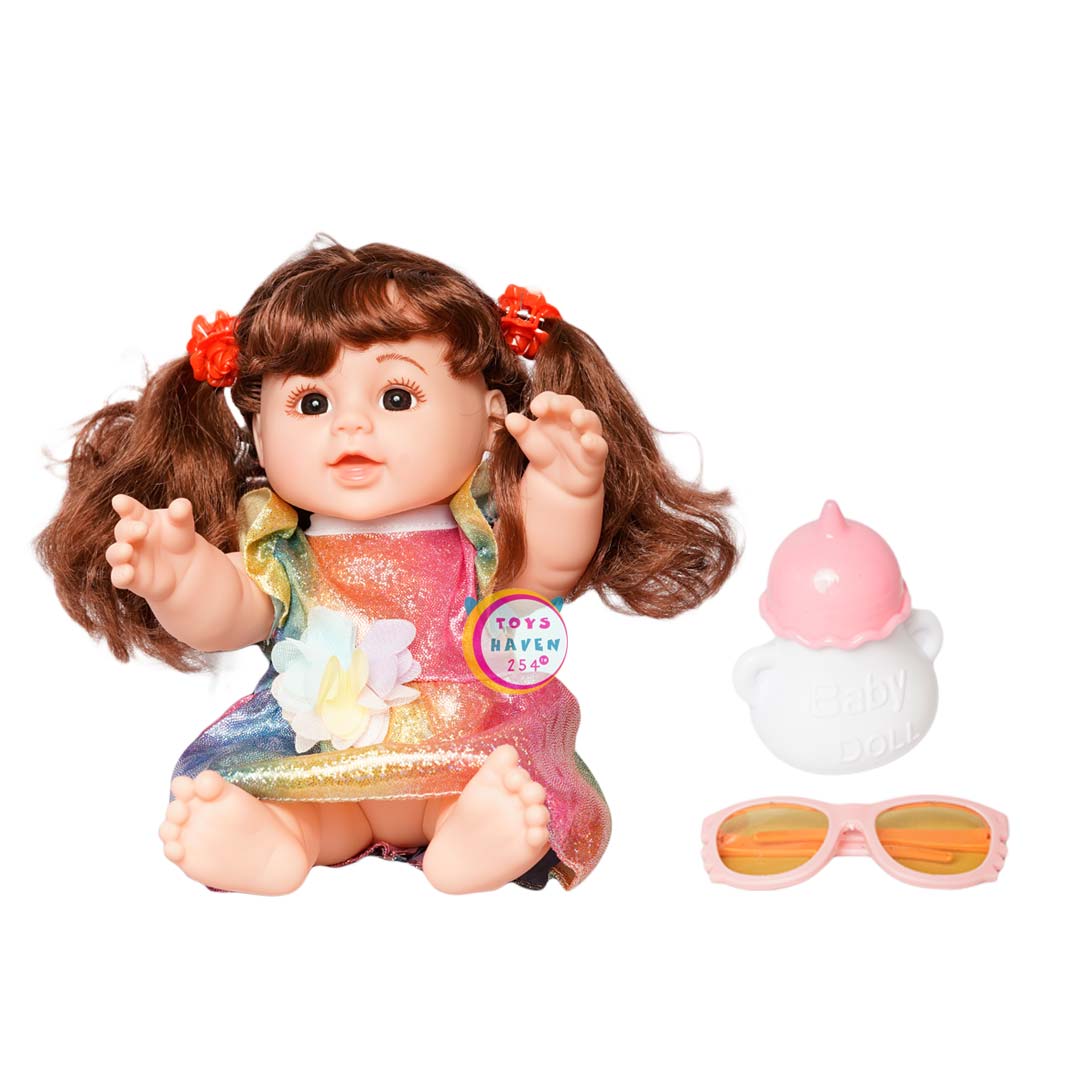 Doll with bottle and sun glasses – Multicolored dress
