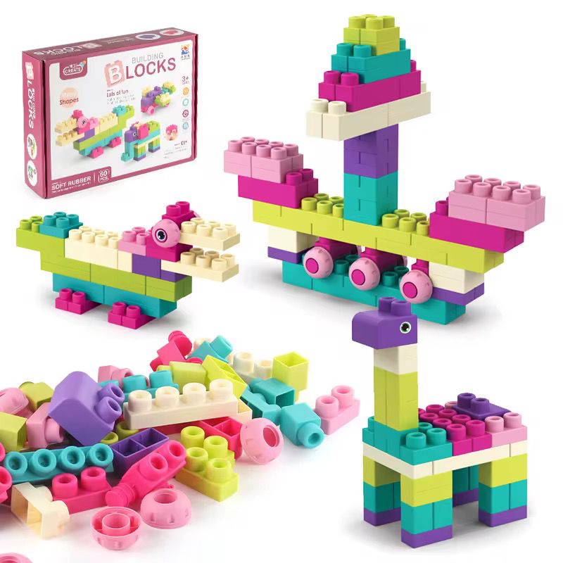 Soft Rubber Building Blocks – Pink